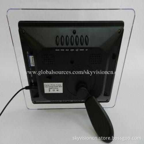 8-inch digital photo frame with transparent acrylic built-in speakers, activate sensor option